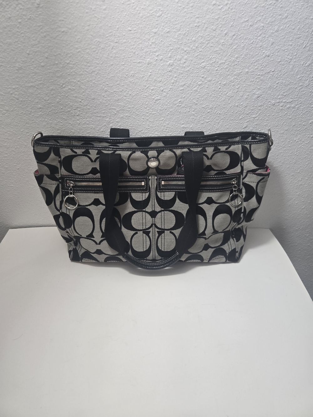 Coach Black and Cream Signature Canvas Tote